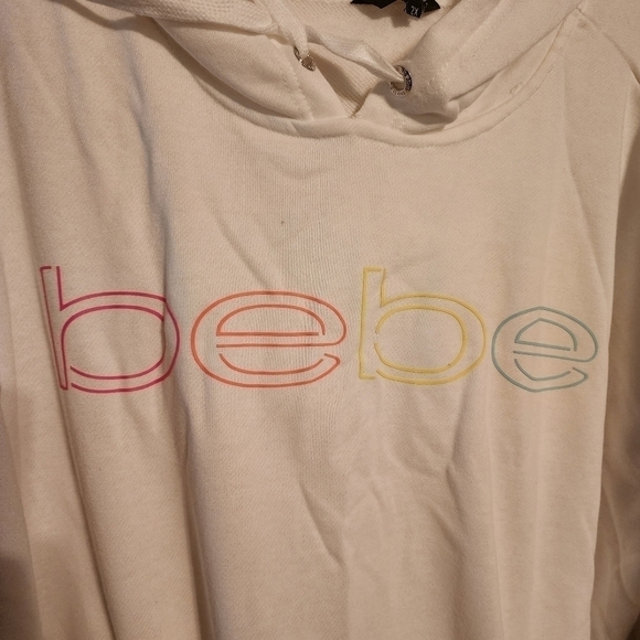 Bebe Neon Lites Logo Pullover Hoodie Sz 2X White Thumbholes NWT(2 tiny blk dots) - Picture 9 of 13